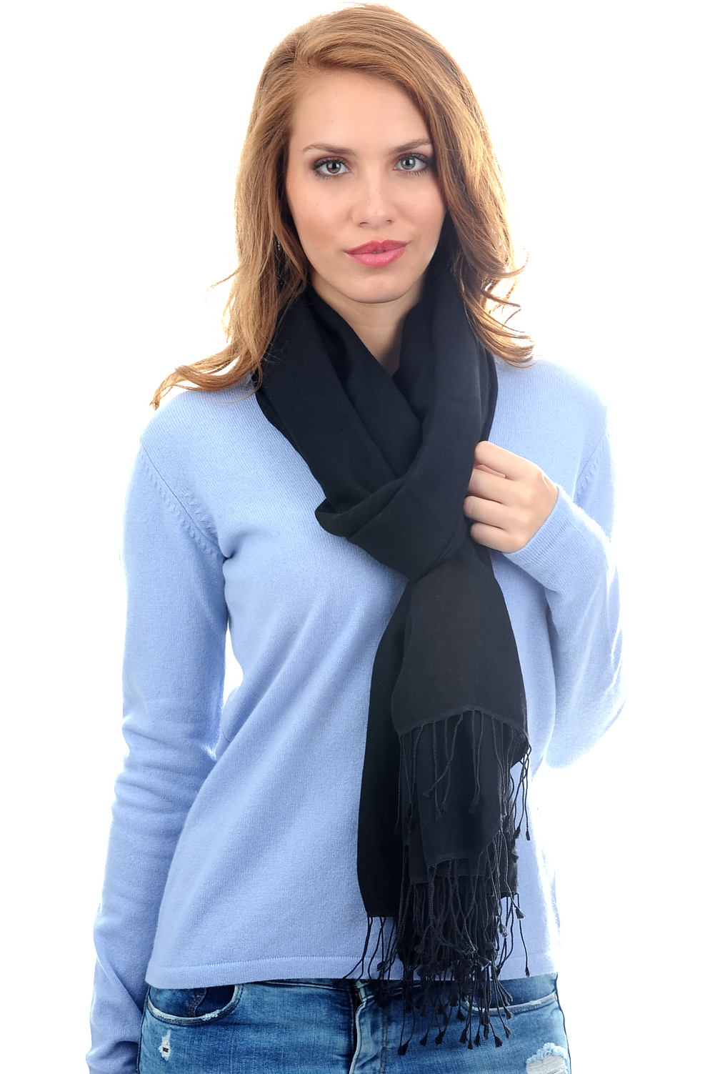 Cashmere & Silk ladies shawls platine black 204 cm x 92 cm